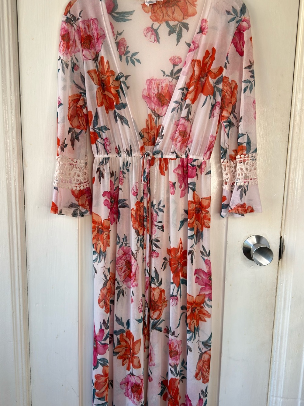 Whimsical sheer floral robe cover up